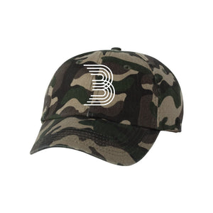 Traditional Camouflauge Cap with white B logo in the center.